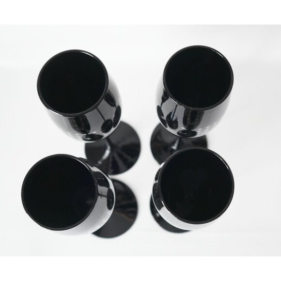 4 Vintage Black With Silver Glass Tall Wine Glasses - Picture 4 of 5